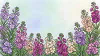 Watercolor floral border with purple, pink, and cream wildflowers on soft pastel background, leaving copy space for text or design.