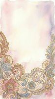 Ornate gold filigree border with watercolor wash background in soft pink and lavender tones, featuring decorative floral elements and scrollwork. Isolated design suitable for invitations, greeting cards, and wedding stationery templates.