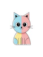 Cute cartoon cat with pastel colors isolated on white background for children design projects and nursery decor.