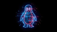 Neon penguin with circuit board pattern glowing in blue and pink lights against dark background for technology and digital design projects.