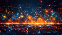 Abstract digital technology background with glowing hexagonal network pattern and light effects perfect for tech, innovation, and cybersecurity concepts.