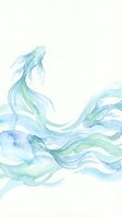 Watercolor mermaid tail with flowing fins in turquoise and green tones on light background for fantasy art projects.