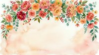 Watercolor floral border with red, pink, and orange roses, ranunculus, and eucalyptus leaves on cream background. Isolated design element for invitations, cards, and wedding stationery.