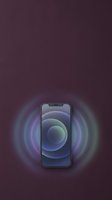 Smartphone with glowing concentric circles and sound waves radiating outward on dark purple background, representing wireless technology, connectivity, and digital communication for tech marketing.