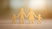 Wooden family figures holding hands on neutral background, symbolizing unity, togetherness, and family bonds for parenting concepts.