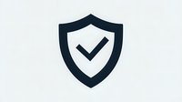 Black shield icon with checkmark symbol on white background, minimalist security and protection concept design for apps, websites and presentations.
