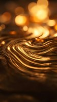 Golden liquid metal swirls with warm bokeh lights creating luxurious abstract background for premium design projects and elegant presentations.