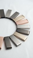 Metallic finish samples arranged in circular pattern showing various chrome, brushed steel, rose gold, and champagne color options for design selection.