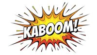 Comic book explosion burst with KABOOM text in bright yellow and orange colors on white background for graphic design projects.