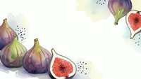 Watercolor fresh figs with sliced fruit showing red flesh and seeds on white background for culinary design projects and healthy food concepts.
