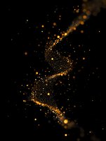 Magical golden light particles swirling in spiral formation against black background, glowing bokeh effect creates ethereal atmosphere for festive designs.