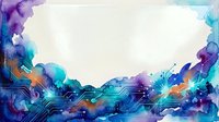 Abstract watercolor frame with vibrant blue and purple splashes creating decorative border on white background for creative design projects.