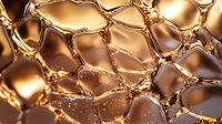 Luxurious golden honeycomb pattern with metallic shine and reflective surface creates abstract geometric background with organic cellular structure.