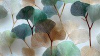 Delicate ginkgo leaves in soft green and beige tones create an elegant botanical pattern on white background for nature-inspired design projects.