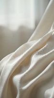 Luxurious cream silk fabric with elegant folds and soft lighting creates sophisticated textile background for fashion and interior design projects.