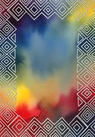Colorful watercolor gradient background with geometric diamond pattern border in rainbow hues, suitable for design projects, presentations, and creative layouts.