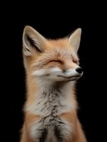 Red fox portrait with closed eyes on black background showing peaceful expression and detailed fur texture for wildlife photography projects.