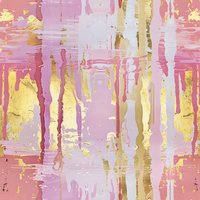 Abstract watercolor pattern in pink and gold tones with vertical dripping effect creates seamless repeat design for luxury packaging and textile prints.
