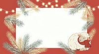 Festive holiday frame with golden evergreen branches, warm string lights, and cute sheep character on coral background, isolated for greeting cards and seasonal designs.