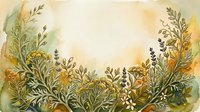 Watercolor botanical frame with green and golden foliage on textured paper background. Natural border design for invitations, cards and decorative projects.
