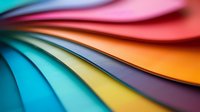 Vibrant curved layers of colorful paper create abstract rainbow waves with soft shadows and depth, showcasing dynamic composition and modern design elements.