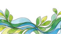 Abstract flowing waves with green leaves and blue streams creating organic natural pattern for eco-friendly designs and environmental projects.