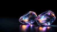 Crystal clear diamonds with iridescent rainbow reflections and colorful light refractions on dark background, luxury jewelry concept with dramatic lighting.