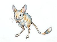 Cute jerboa with large ears and long tail, isolated on white background. Hand-drawn watercolor style rodent illustration for children's books, educational materials, and design projects.