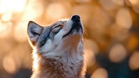 Siberian husky dog howling outdoors with warm golden bokeh background during sunset. Canine portrait showing natural behavior and expression.