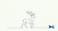 Minimalist line art deer with antlers connected to blue ribbon bow on cream background, isolated design element for holiday cards, invitations, and festive branding projects.