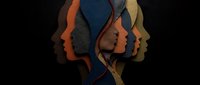 Multiple human head silhouettes in profile overlapping with colorful paper cut style representing diversity, psychology and mental health concepts.
