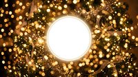 Bright white circular light surrounded by golden bokeh particles and sparkling effects, ideal for backgrounds, overlays, and promotional designs.