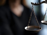 Scales of justice in dramatic lighting against dark background, symbolizing law, legal system and judicial proceedings. Professional attorney concept.