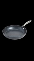 Nonstick frying pan with stone-coated interior and steel handle, isolated on transparent background. Great for cookware clipart, print on demand, stickers, and t-shirt design.