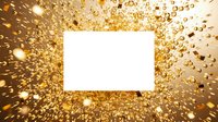 Golden glitter particles and bokeh lights burst around isolated white rectangular frame, perfect for luxury branding, festive designs, and celebratory marketing materials.