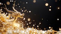 Dramatic golden liquid splash with glowing droplets and bokeh effect against dark background creates luxurious atmosphere for beverage advertising.