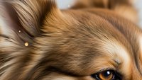Close-up portrait of adorable golden brown dog with expressive amber eyes and silky fur texture for pet care and animal lover designs.