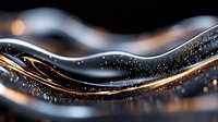 Elegant flowing waves of gold and silver liquid with sparkling particles create dynamic abstract background with luxurious metallic effect.