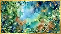 Watercolor tropical jungle frame with ferns and leaves on starry night sky background. Nature border design for invitations and decorative projects.