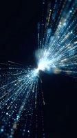 Abstract blue light burst with radial beams and particles creating dynamic energy explosion effect on dark background for digital technology concepts.