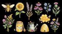 Honey bee with sunflower, lavender, echinacea, and wildflowers isolated on transparent background. Ready for t-shirt design, clipart, stickers, sublimation, and print-on-demand products.
