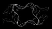 Flowing white line art ribbons with heart shapes on black background for romantic design projects and Valentine's Day decorations.