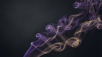 Abstract purple and gold smoke swirls flowing gracefully against dark background creating elegant ethereal patterns for luxury design projects.