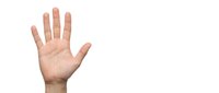 Open hand palm showing five fingers gesture isolated on white background for communication and sign language concepts.