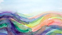 Abstract watercolor waves in vibrant rainbow colors flowing across white paper. Artistic paint strokes create dynamic movement for creative projects.