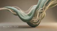 Flowing organic form merging wellness and technology concepts, featuring smooth green and gold waves in harmonious convergence for modern health and innovation design projects.