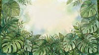 Lush tropical foliage frame with monstera and fern leaves in watercolor style, featuring soft green tones and cream background, suitable for botanical designs and nature-themed projects.