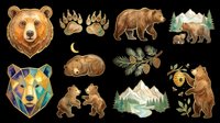 Brown bear clipart set isolated on transparent background, ready for t-shirt design, stickers, sublimation, and print on demand projects.