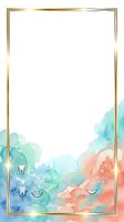 Watercolor dental care frame with gold border, featuring tooth and smile icons in soft turquoise, coral, and blue tones. Isolated design ready for dental marketing, posters, and social media graphics.