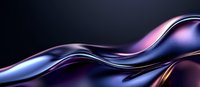 Smooth flowing abstract waves in purple, blue and pink metallic colors against dark background create elegant modern design element for luxury branding.